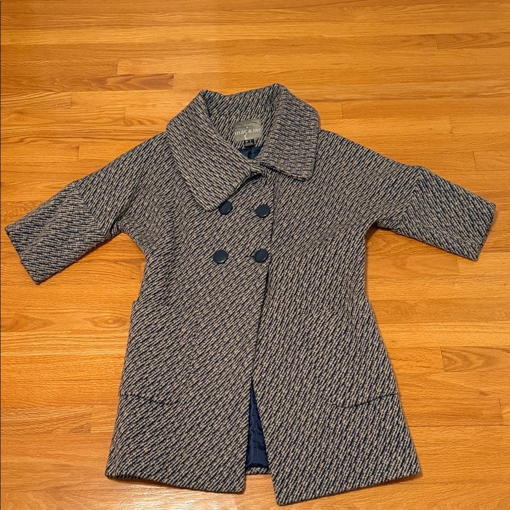 Mac & Jac Pea Coat dark teal and tan tweed. Size medium